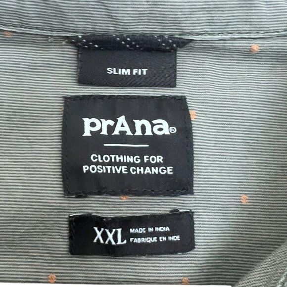 prAna Park Hill Button Shirt XXL Standard Fit Short Sleeve Organic Cotton Green - Picture 3 of 9